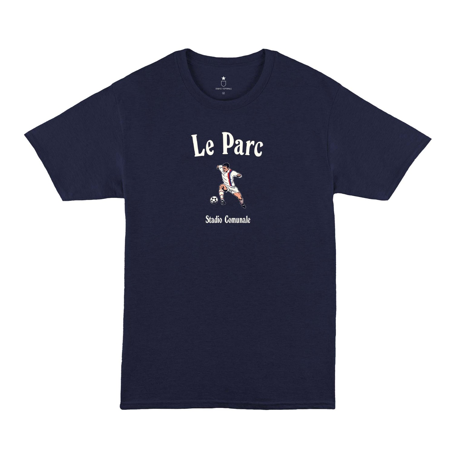 Classic soccer t-shirt in navy blue, Le Parc for PSG football fans in white