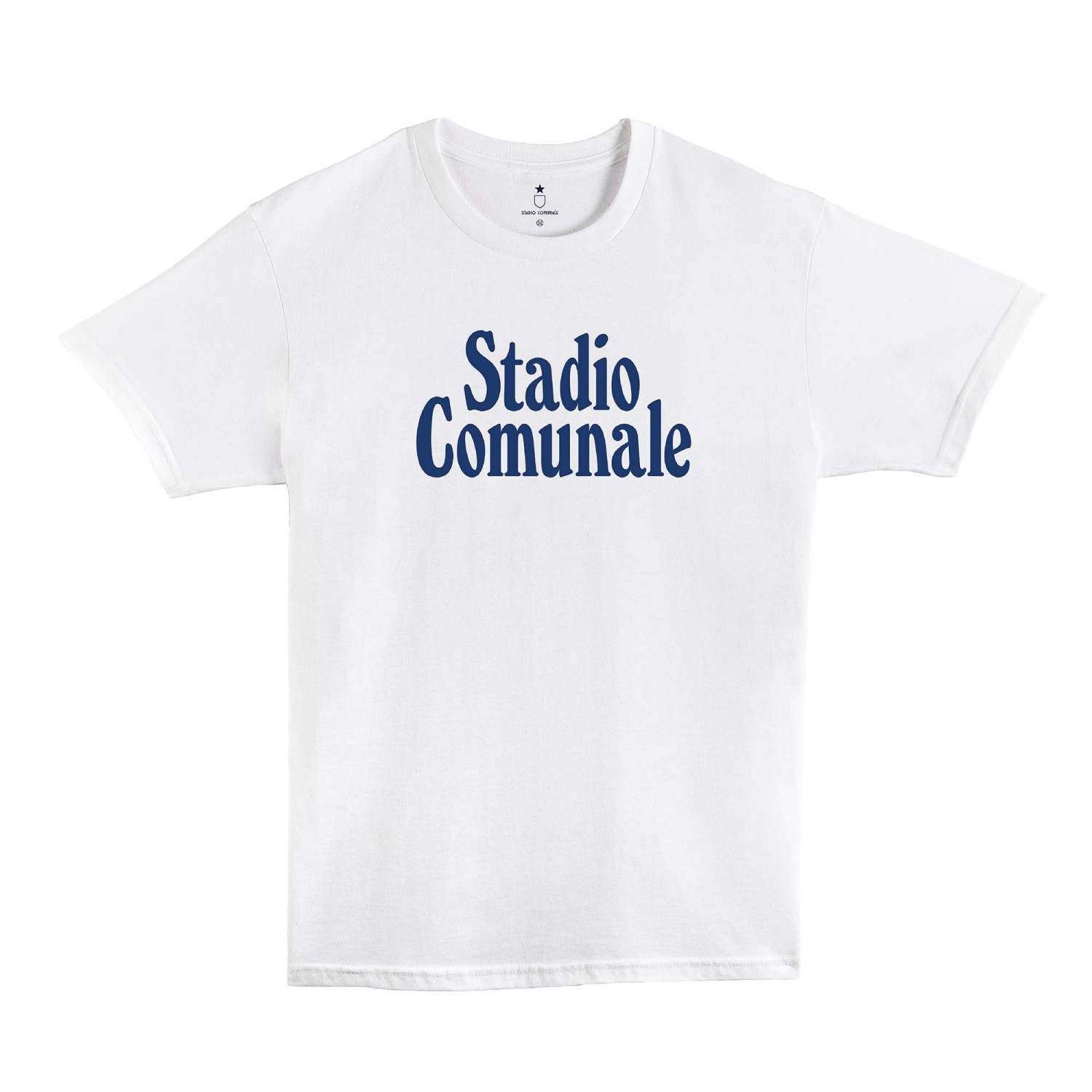 Stadio Comunale blue print on white t-shirt.