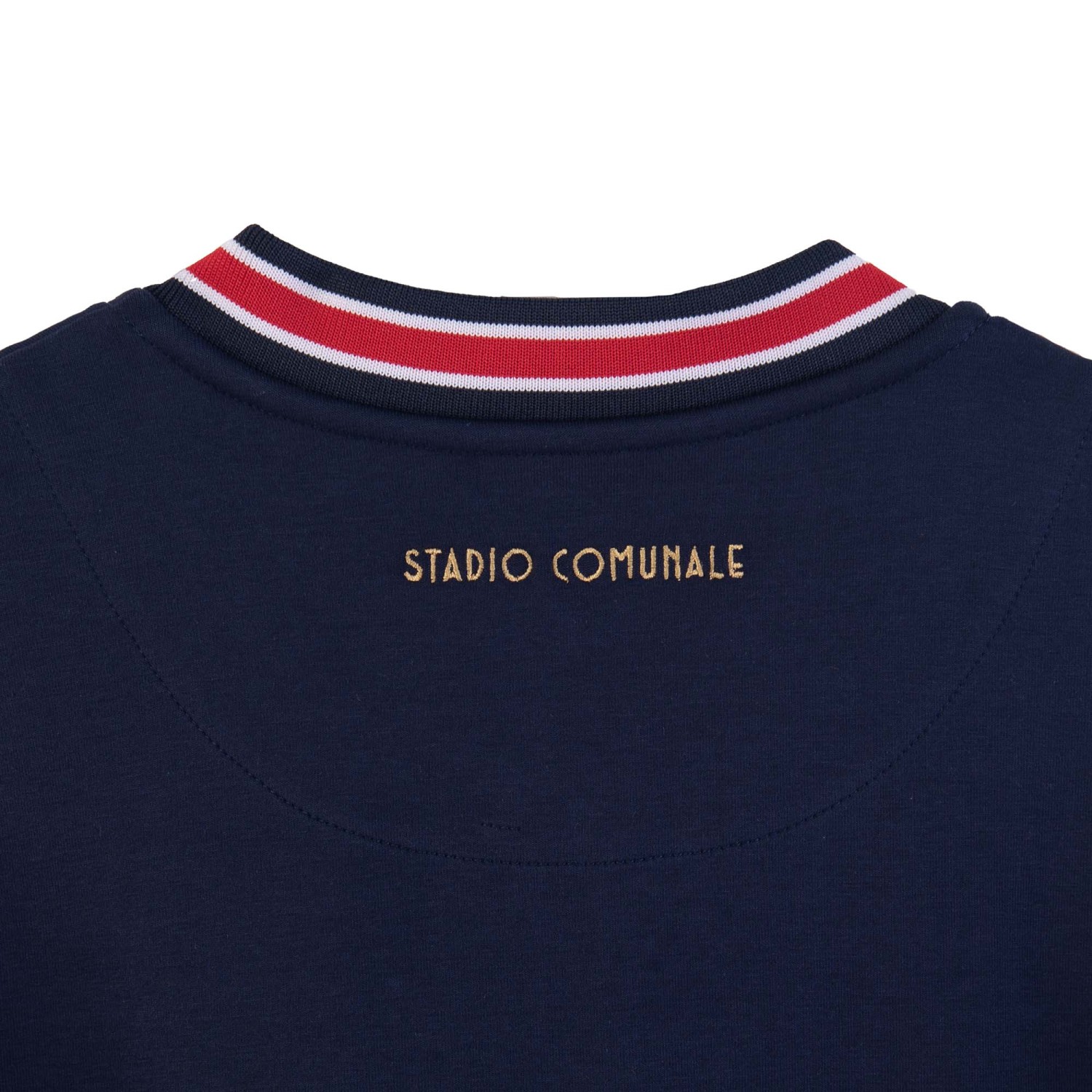 Collar of Track jacket in bleu blanc rouge colour, representing Les Rouge et Bleu.
