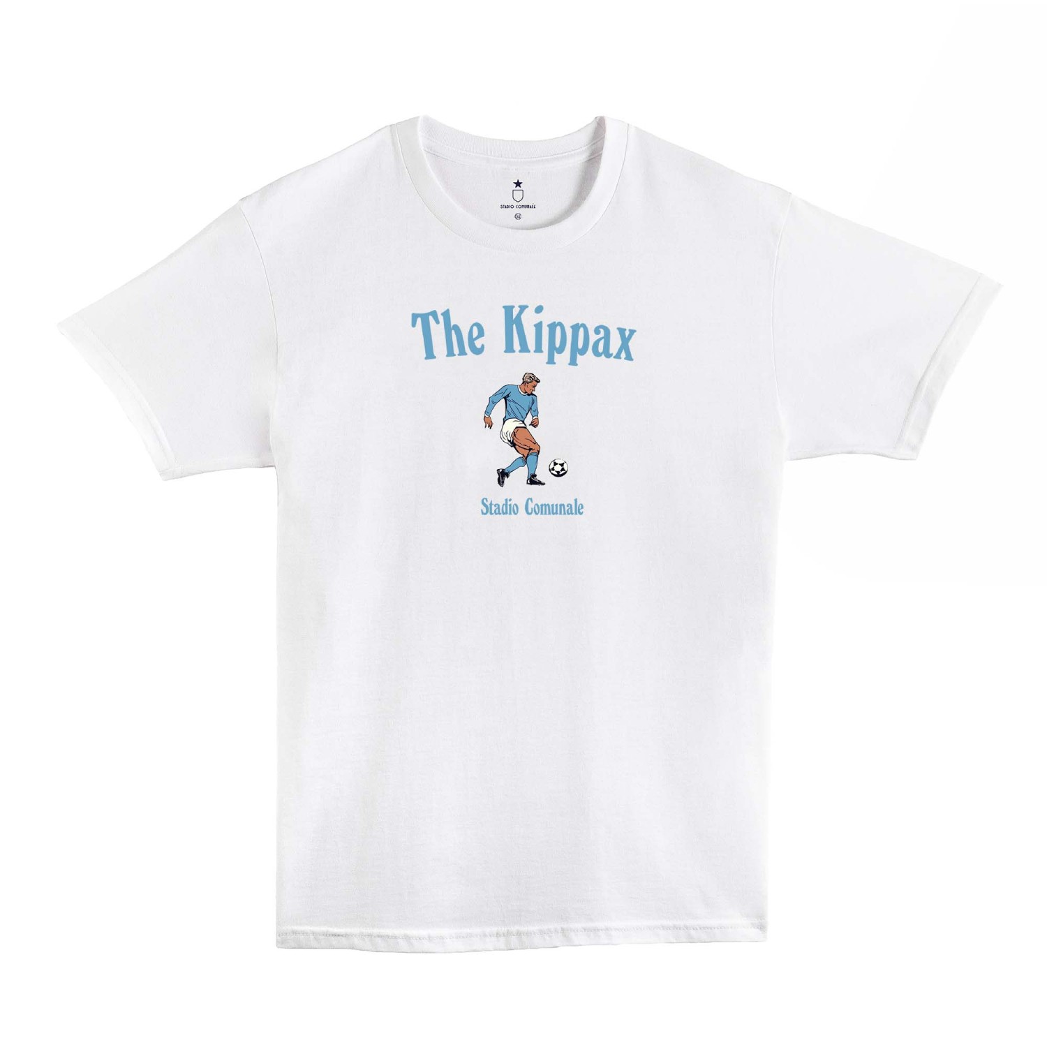 CLassic white t-shirt with The Kippax Manchester city team stadium