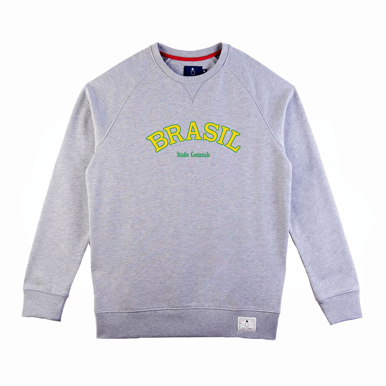Sweatshirt Brasil 82 in heather grey, yellow and green.