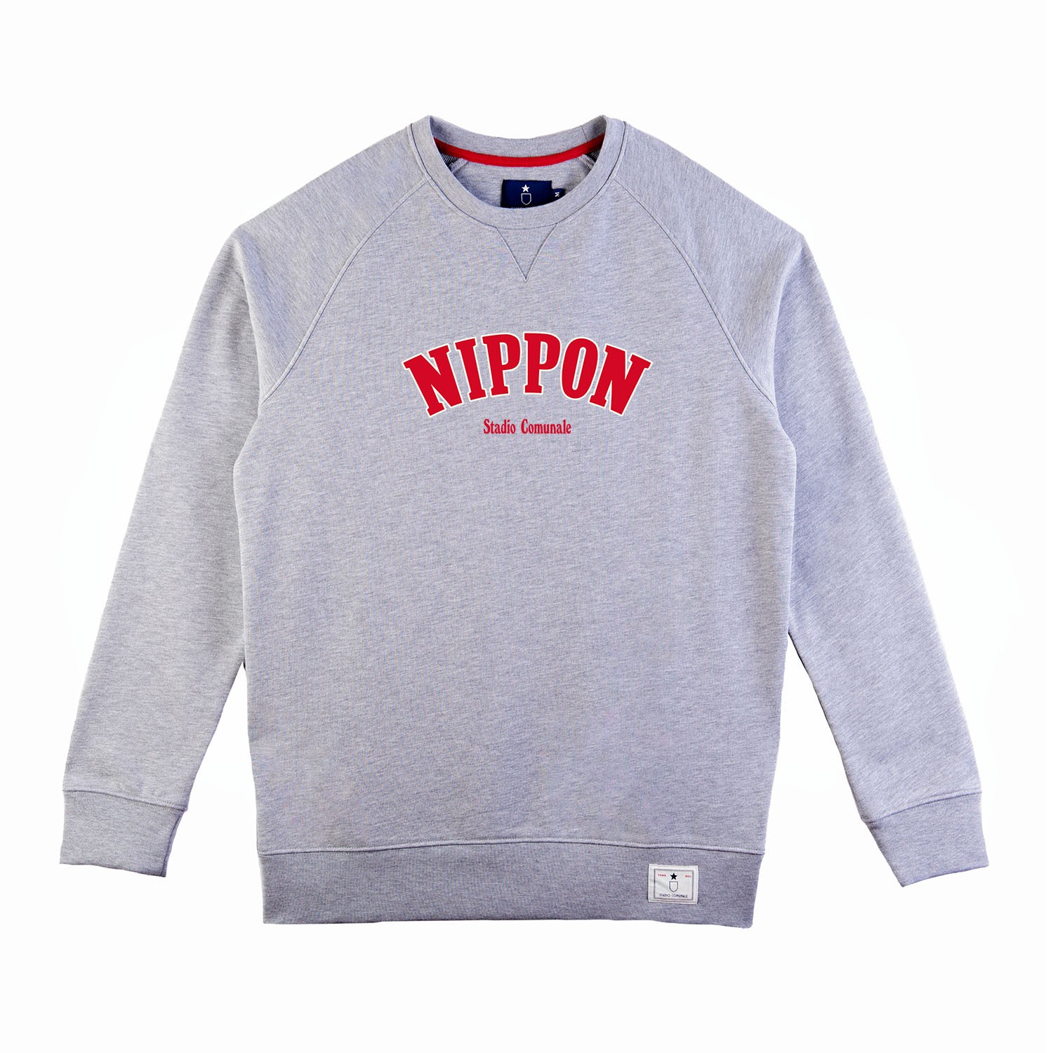 Sweatshirt Nippon 64 in heather grey and red.