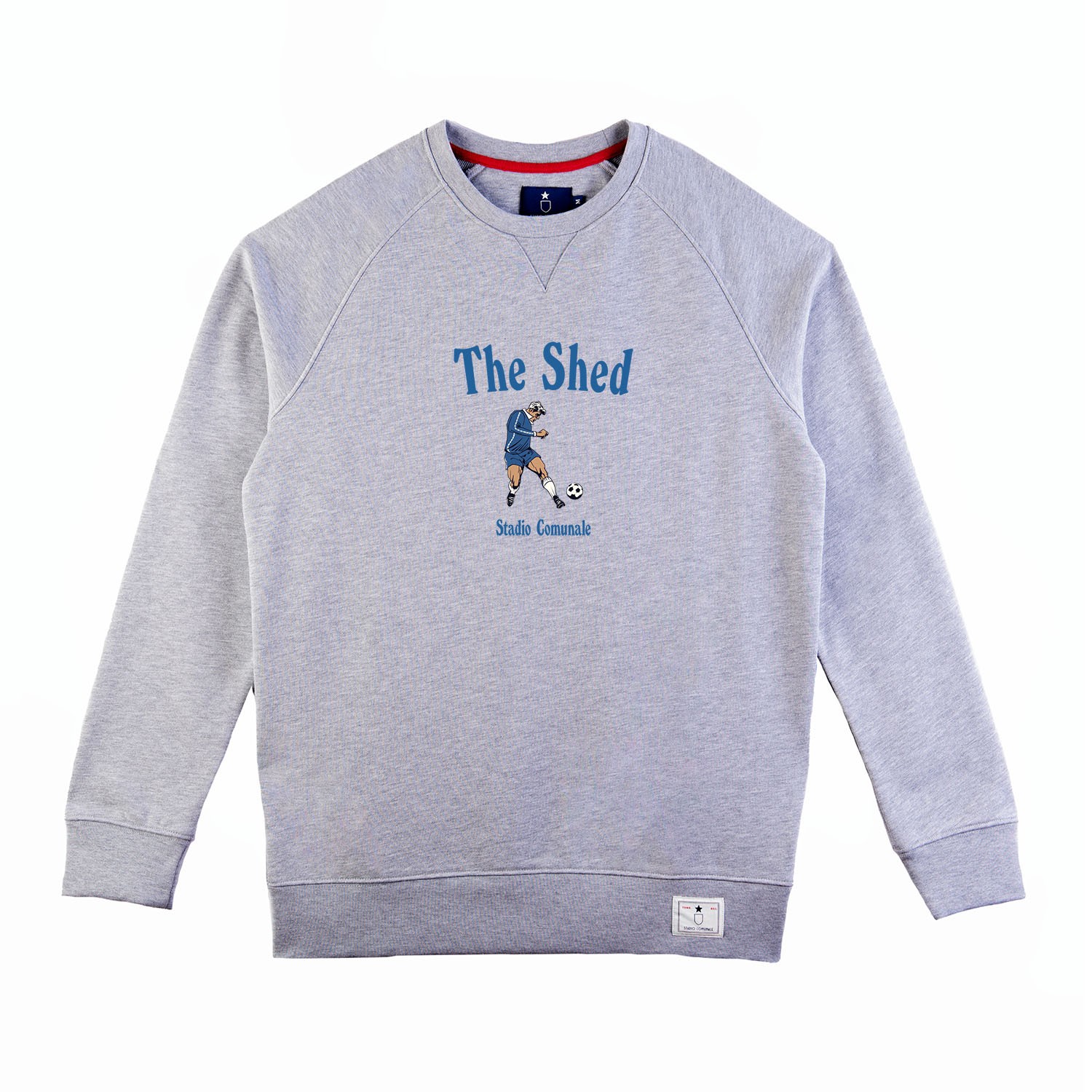 The Shed, Chelsea classic football sweatshirt in heather grey and blue.
