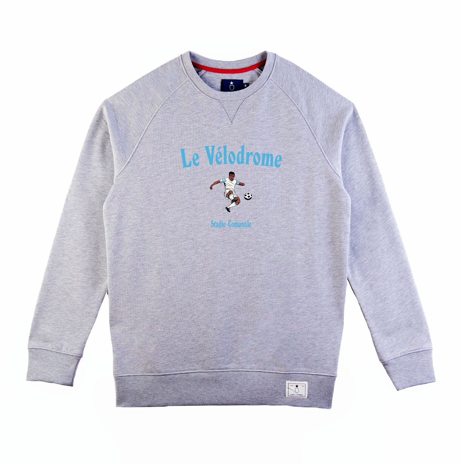Classic football Sweatshirt, Le Velodrome Marseille, in heather grey and blue for Les Phocéens.
