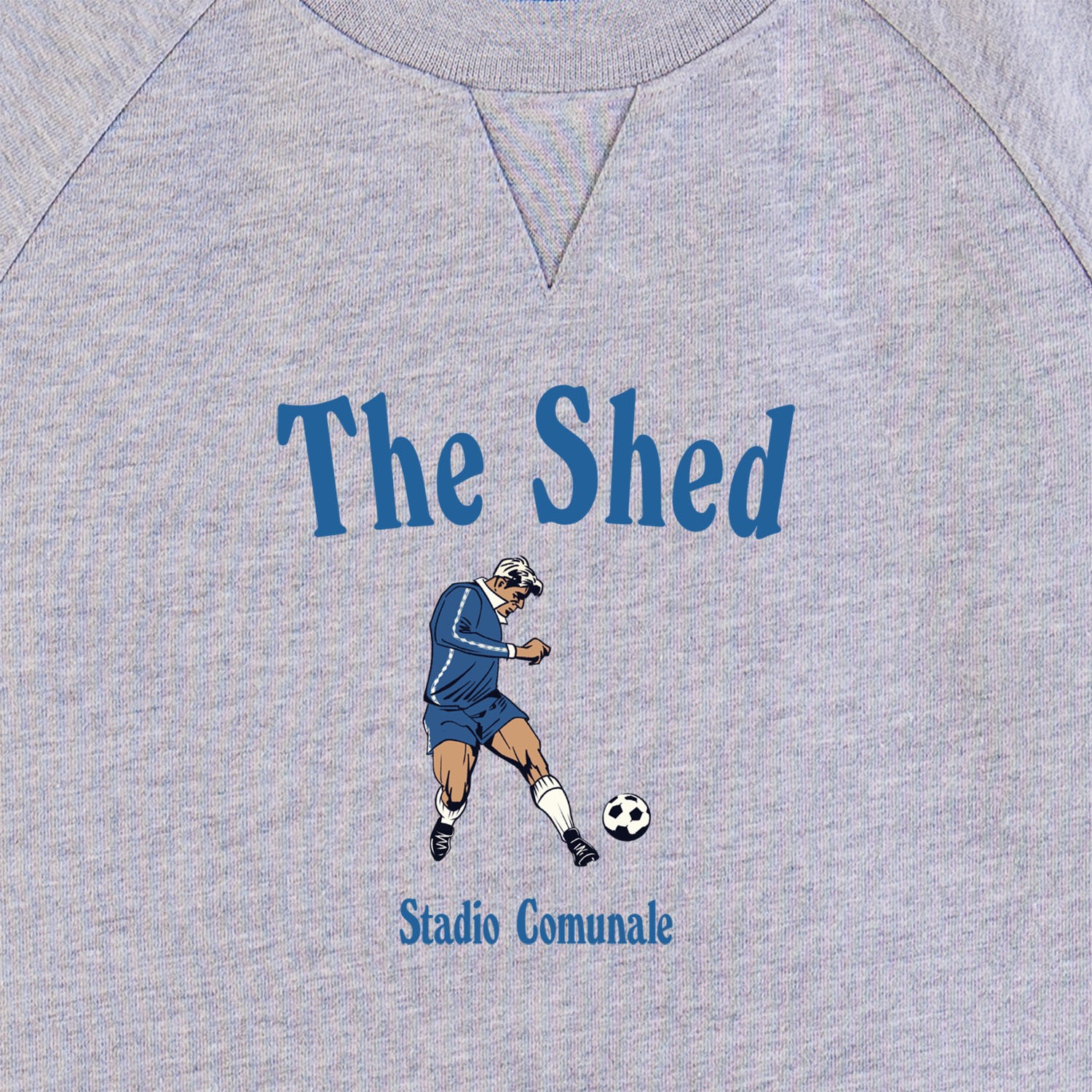 The Shed, Chelsea classic football sweatshirt in heather grey and blue.