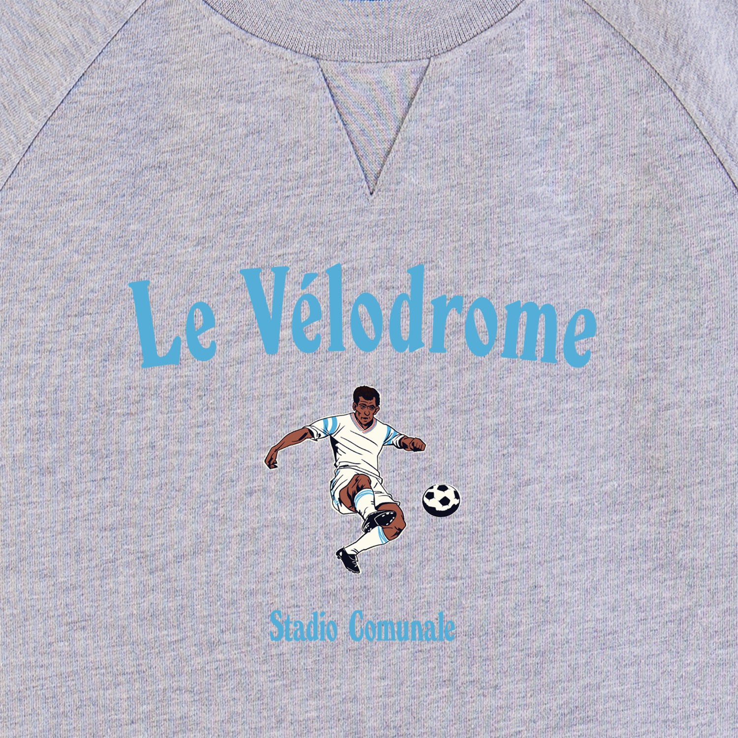 Classic football Sweatshirt, Le Velodrome Marseille, in heather grey and blue for Les Phocéens.