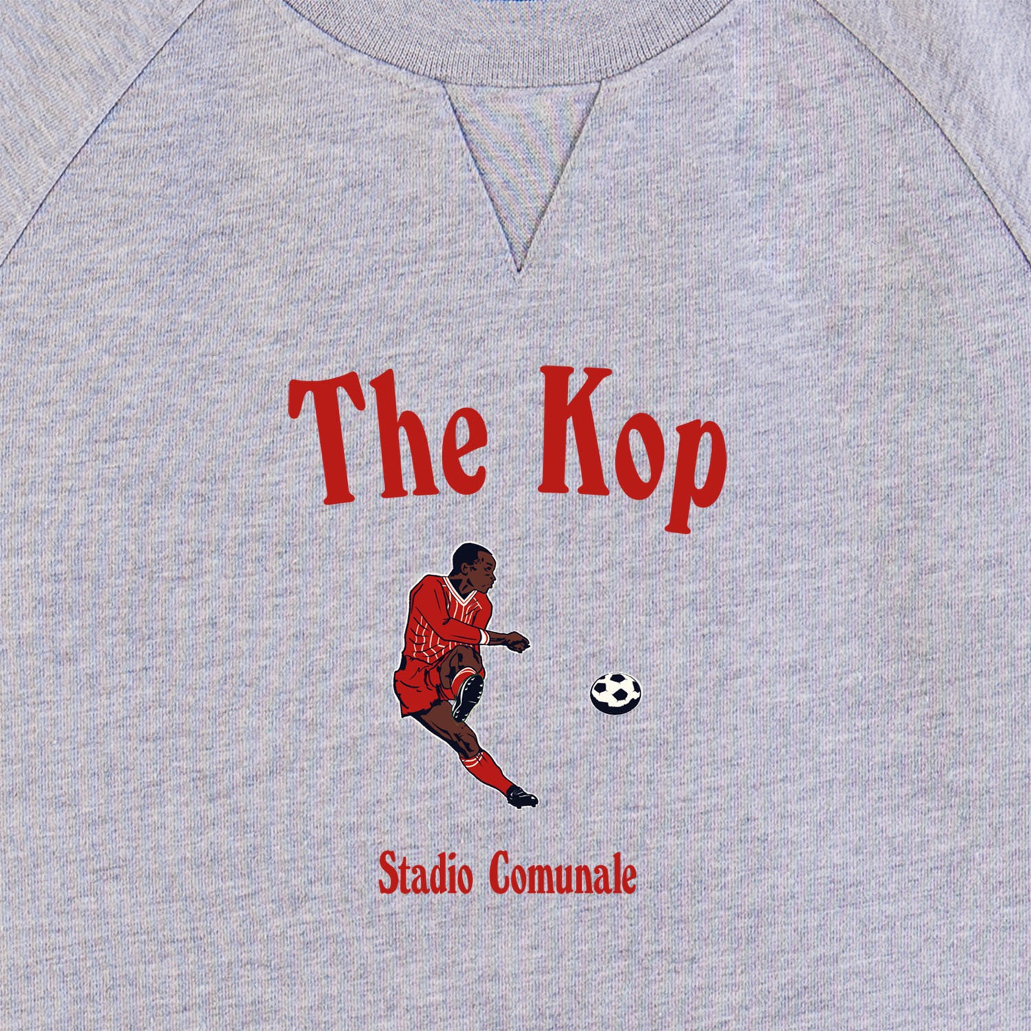 The Kop in red print for Liverpool football team.