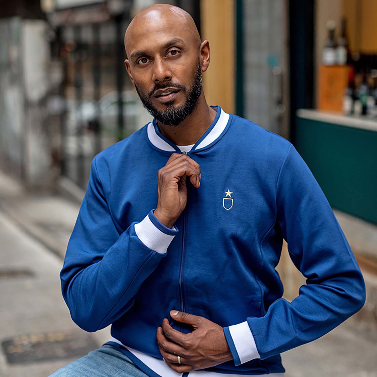 Slim fit track jacket for Chelsea football team fans.